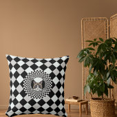白黒市松模様にモダンレトロ猫 クッション