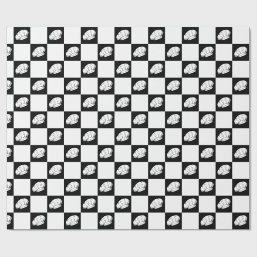 白黒市松模様にレストランシェフ誕生日 ラッピングペーパー (フラット)