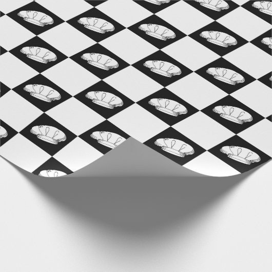 白黒市松模様にレストランシェフ誕生日 ラッピングペーパー (角)