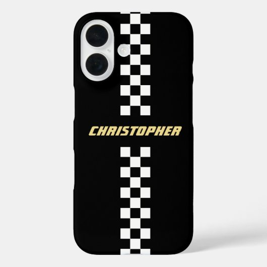 白黒市松模様にレーシング旗金ゴールドモノグラムの Case-Mate iPhoneケース (裏面)