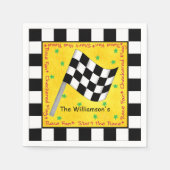 白黒市松模様に国旗なびくイエローレース スタンダードカクテルナプキン (正面)