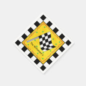 白黒市松模様に国旗なびくイエローレース スタンダードカクテルナプキン (角)