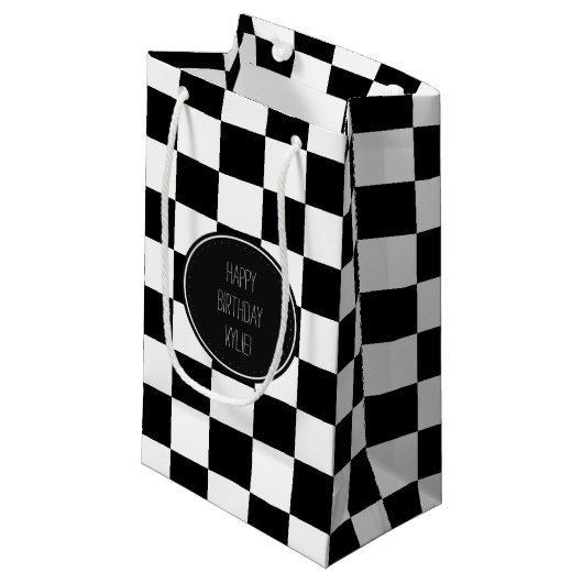 白黒市松模様に正方形 スモールペーパーバッグ (正面アングル)