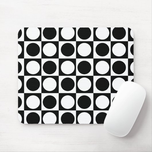 白黒市松模様に水玉模様 マウスパッド (マウス)