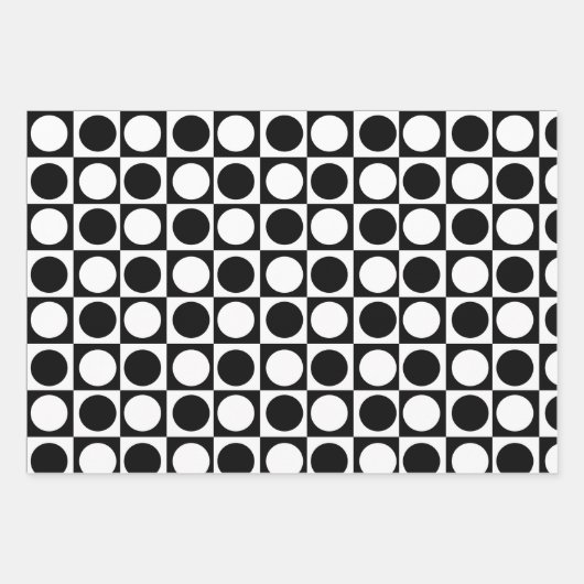 白黒市松模様に水玉模様 ラッピングペーパーシート (正面3)