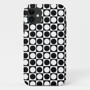 白黒市松模様に水玉模様 iPhone 11 ケース