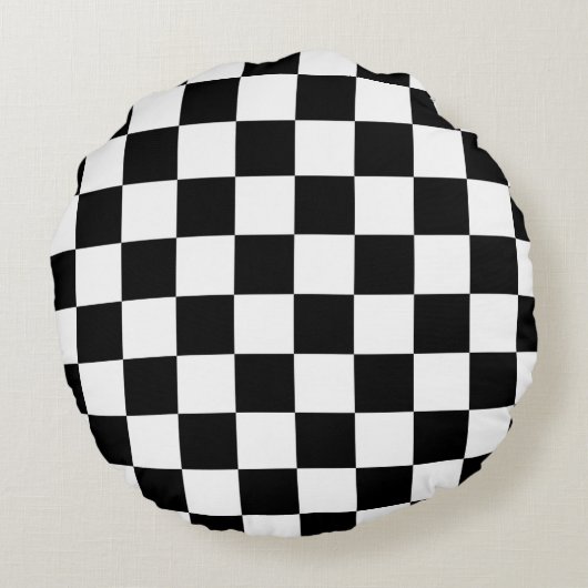 白黒市松模様に紋 ラウンドクッション (裏面)