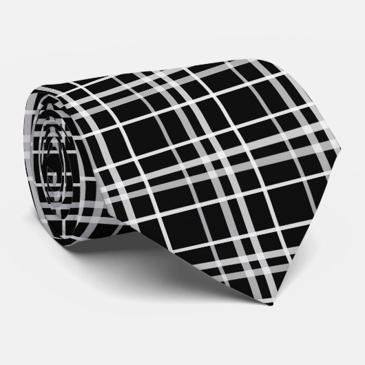 白黒市松模様に線のパターン ネクタイ (ロール)