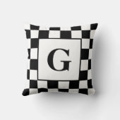 白黒市松模様に縁どモノグラム付きパターン クッション (裏面)