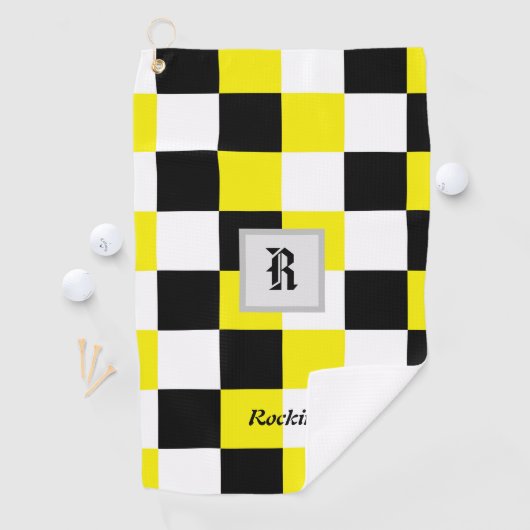 白黒市松模様に黄 ゴルフタオル (インサイチュ)