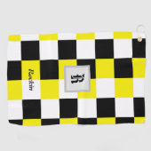 白黒市松模様に黄 ゴルフタオル (横)