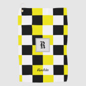 白黒市松模様に黄 ゴルフタオル (正面)