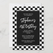 白黒市松模様に21はっきりした歳の誕生日 招待状 (正面)