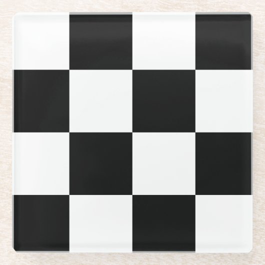 白黒市松模様に ガラスコースター (正面)