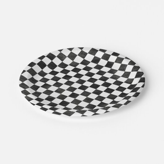 白黒市松模様に ペーパープレート (アングル)