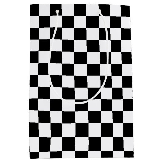 白黒市松模様に ミディアムペーパーバッグ (正面)