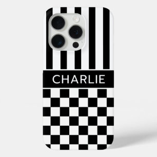 白黒市松模様ストライプ オリジナルデザイン iPhone 15 PROケース