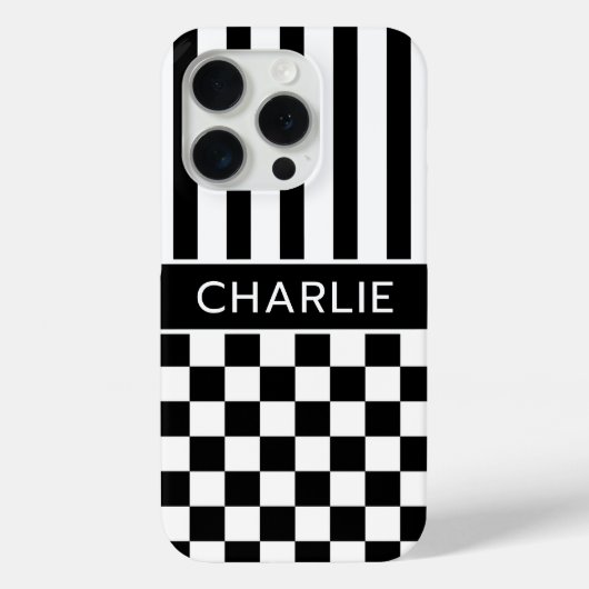 白黒市松模様ストライプ オリジナルデザイン Case-Mate iPhoneケース (裏面)