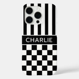 白黒市松模様ストライプ オリジナルデザイン iPhone 16 PROケース