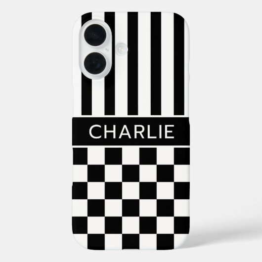 白黒市松模様ストライプ オリジナルデザイン Case-Mate iPhoneケース (裏面)