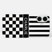 白黒市松模様ストライプ オリジナルデザイン Case-Mate iPhoneケース (裏面 (横))