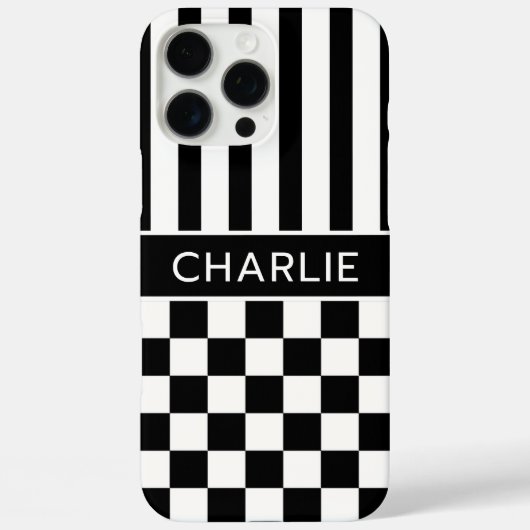 白黒市松模様ストライプ オーダーメイド Case-Mate iPhoneケース (裏面)