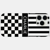 白黒市松模様ストライプ オーダーメイド Case-Mate iPhoneケース (裏面 (横))