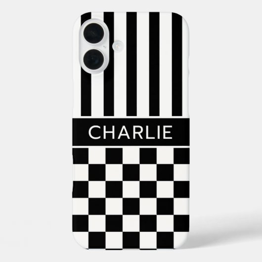 白黒市松模様ストライプ オーダーメイド Case-Mate iPhoneケース (裏面)