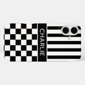 白黒市松模様ストライプ オーダーメイド Case-Mate iPhoneケース (裏面 (横))