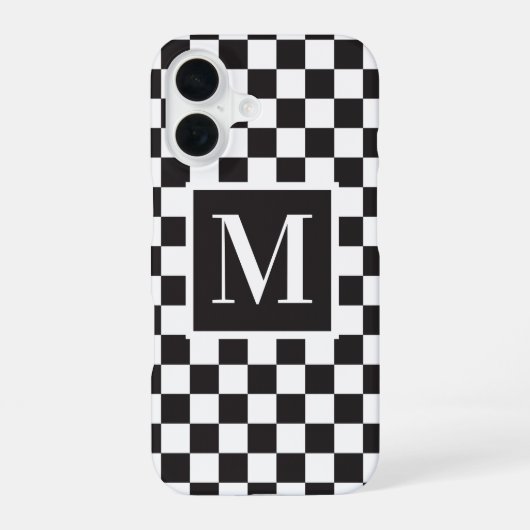 白黒市松模様モノグラム iPhone 16ケース (裏面)