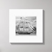 白黒帆走船スクーナー キャンバスプリント (正面)