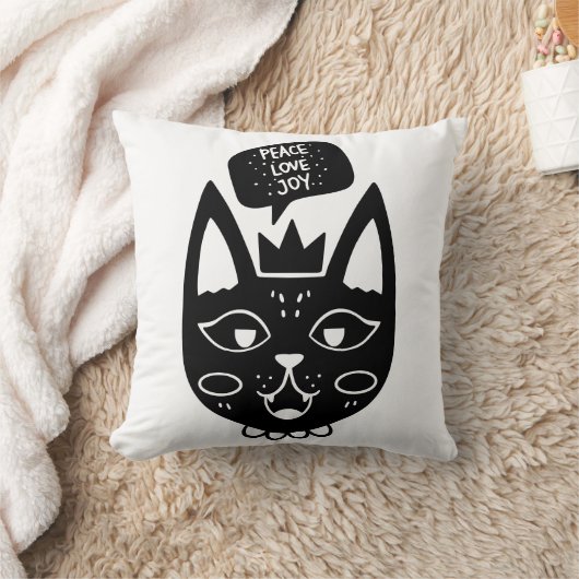 白黒平和ラブジョイ猫をテーマにしたコーディネート クッション (ブランケット)
