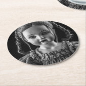 白黒幽霊のよく出るコースターの不気味な人形 ラウンドペーパーコースター (アングル)