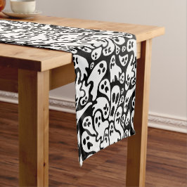 白黒幽霊パターン ショートテーブルランナー