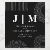 白黒幾何シンプルデザインア結婚ート ワインラベル (シングルラベル)