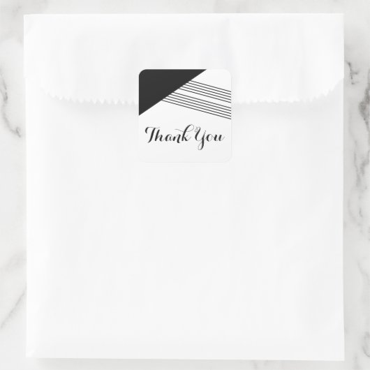白黒幾何ストライプサンキューステッカー スクエアシール (バッグ)