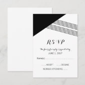 白黒幾何ストライプ応答カード 出欠カード (正面/裏面)