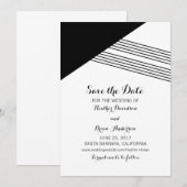 白黒幾何ストライプ招待状日付の保存 セーブザデート (正面/裏面)