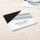 白黒幾何ストライプ紙コースター スクエアペーパーコースター (アングル)