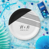 白黒幾何ストライプ紙プレート ペーパープレート (パーティー)