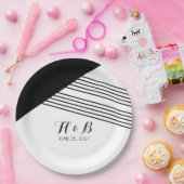 白黒幾何ストライプ紙プレート ペーパープレート (パーティー)