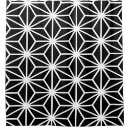 白黒幾何学的な星パターン シャワーカーテン