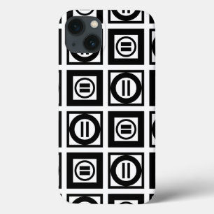 白黒幾何学的な等号パターン iPhone 13ケース
