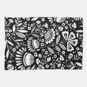 白黒幾何学的な花の台所タオル キッチンタオル (横)