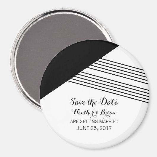 白黒幾何学的ストライプな日付磁石の保存 マグネット (正面/裏面)