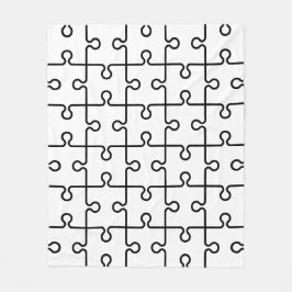 白黒幾何学的パズルピースレトロパターン フリースブランケット