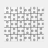 白黒幾何学的パズルピースレトロパターン フリースブランケット (正面(横))