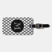白黒幾何学的パターンカスタムモノグラム ラゲッジタグ (正面横)
