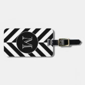 白黒幾何学的パターンカスタムモノグラム ラゲッジタグ (正面横)