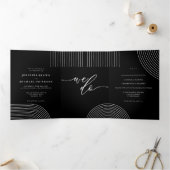 白黒幾何学的モダン線結婚画 三つ折りカード (内部)